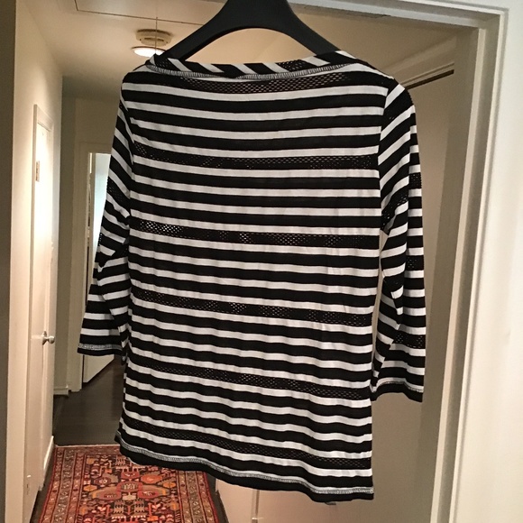 Intrend Black & White Striped Top 3/4 Sleeves L - Picture 5 of 8